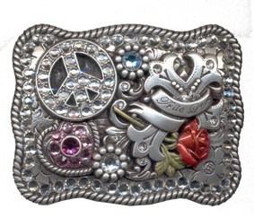 Fancy Peace sign buckle with lots of bling